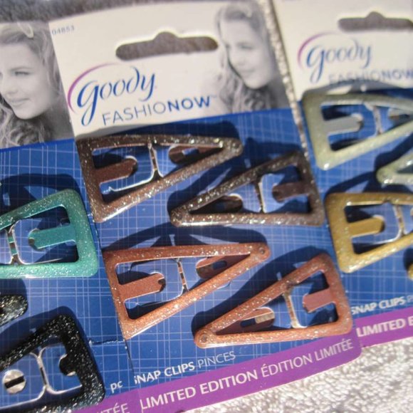 4 Goody Fashionow Triangle Glittery Epoxy Covered Metal Hair Snap Clips Glitter - Picture 5 of 13
